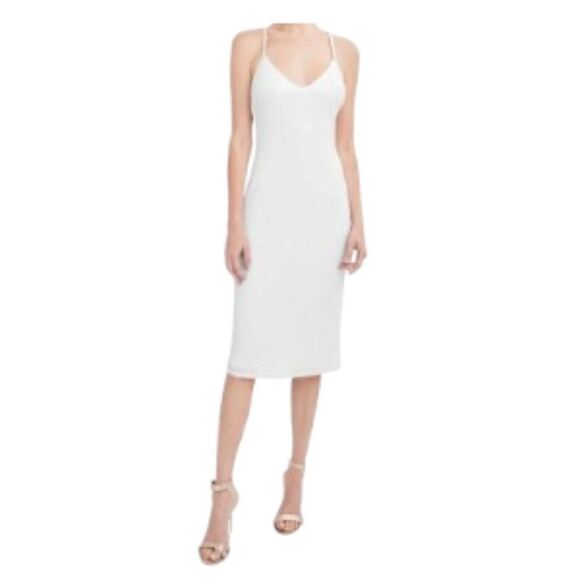 Aqua Evening Midi Dress White Large NWT - Picture 1 of 1